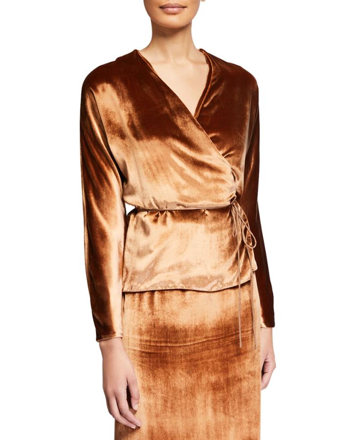 Panne Long-sleeve Velvet Wrap Top