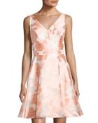 Bustle-back Floral-print Cocktail Dress, Pink/white
