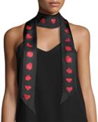 Paper Heart Skinny Silk Twill Scarf, Black/red