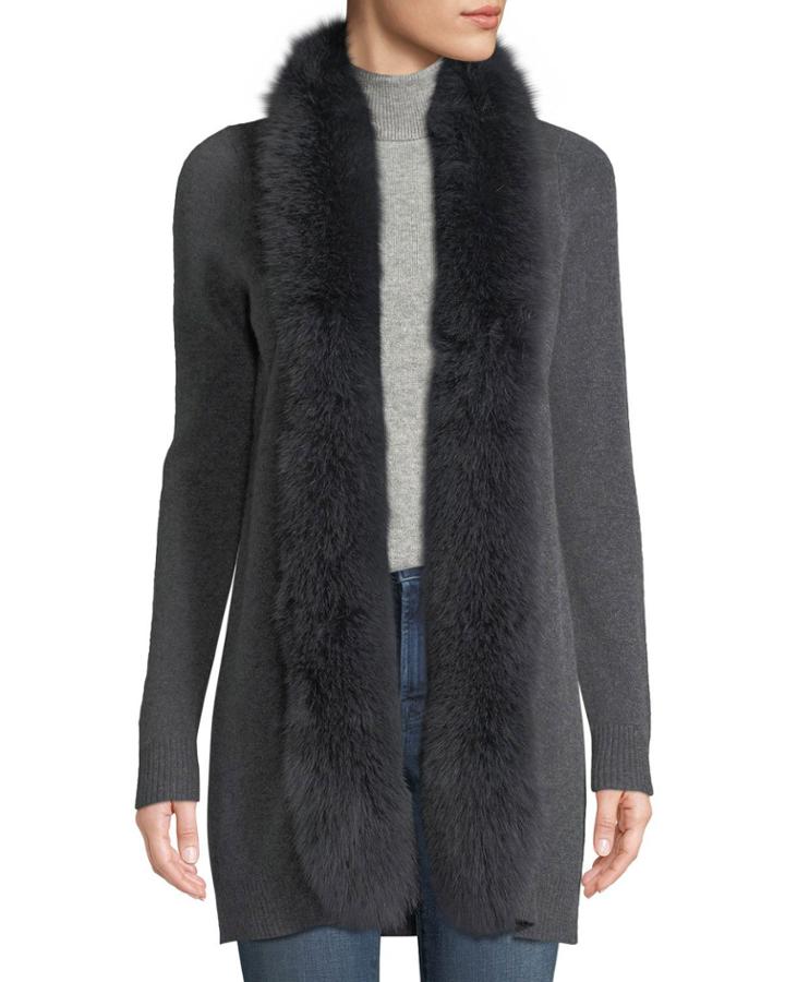 Fur-trim Cashmere Cardigan