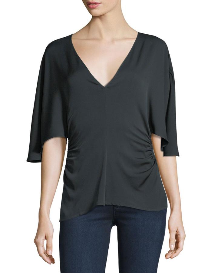 Flounce-sleeve V-neck