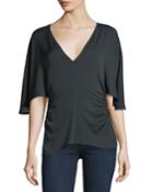 Flounce-sleeve V-neck