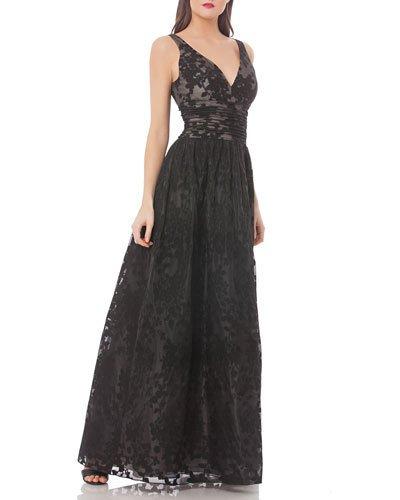 Embroidered Organza Evening Gown