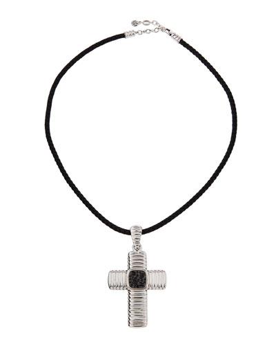 Men's Bedeg Silver Lava Cross Necklace