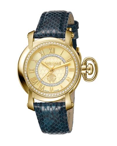 41mm Golden Stainless Steel Watch W/ Calfskin
