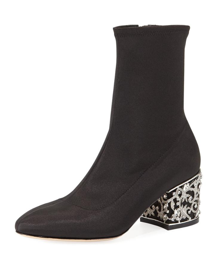 Martine Rhinestone-heel Satin Stretch Booties
