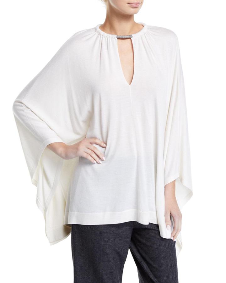 Long-sleeve Cashmere-silk Poncho W/ Monili Necklace