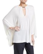 Long-sleeve Cashmere-silk Poncho W/ Monili Necklace