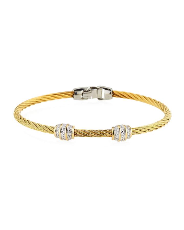 18k Yellow Gold & Stainless Steel Diamond 2-bead Cable Bracelet