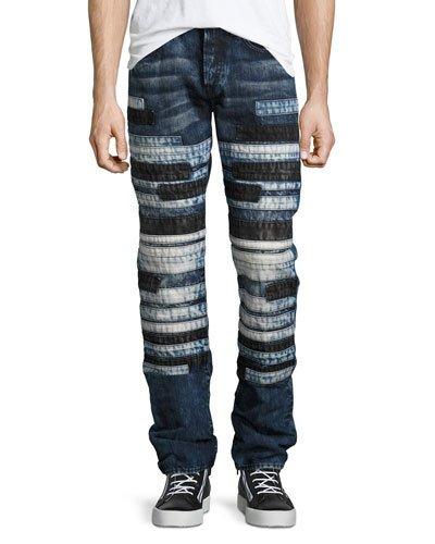 Horizontal-patchwork Relaxed-slim Jeans, Indigo