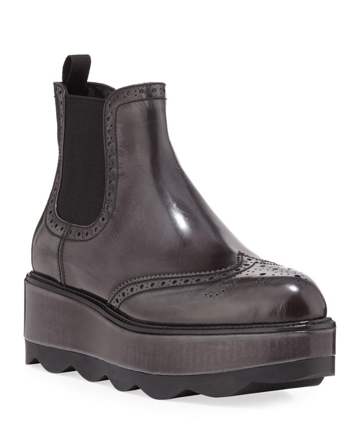Leather Wing-tip Platform Boots