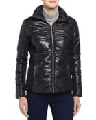 Mixed-media Puffer Jacket W/rib Trim, Black