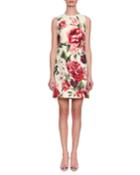 Sleeveless Rose & Peony Print Wool-crepe