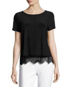 Lace-hem Short-sleeve Tee, Black