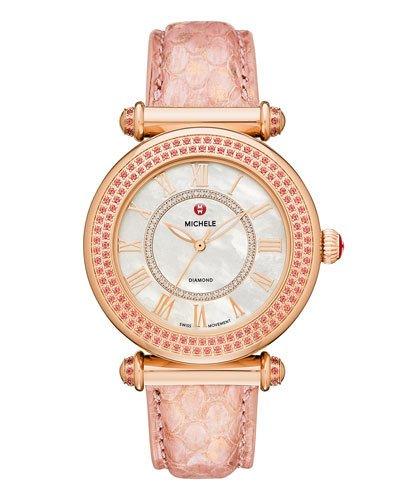 37mm Caber 18k Rose Gold Watch W/ Diamonds & Topaz, Dusty Pink