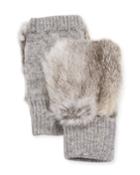 Knit Fingerless Gloves W/ Rabbit Fur Trim,