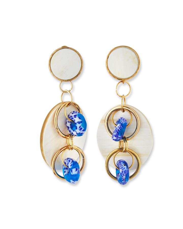 Horn Post & Dangle Earrings, Blue