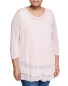 Ruched-sleeve Scoop-neck Top, Light Pink,