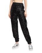 Midnight Sequined Joggers With Embroidery