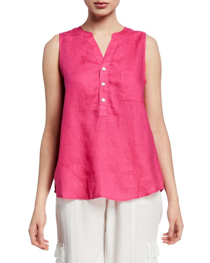 Sleeveless Button-front High-low Top