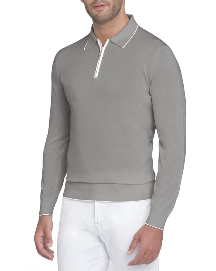 Half-zip Long-sleeve Silk Polo