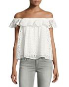 Off-the-shoulder Eyelet Top, White
