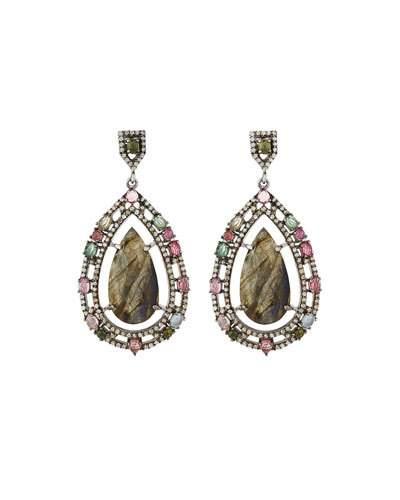 Diamond, Tourmaline & Labradorite Drop Earrings