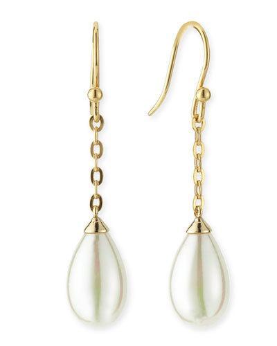 16mm Gold Vermeil Chain Drop Earrings With Pearl