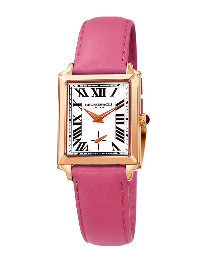 Valentina Rectangular Watch W/ Leather Strap, Pink/rose
