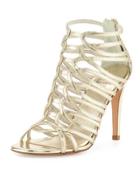 Loops Leather Strappy Cage Sandal, Pale Gold