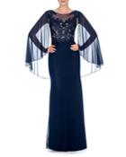 Lace Chiffon Capelet Gown