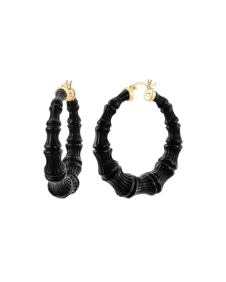 Bamboo Hoop Earrings, Black