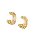 Jaipur 18k Engraved Triple-row Diamond Hoop Earrings