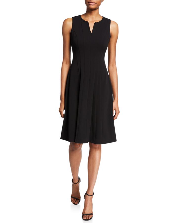 Seamed Sleeveless Pleated A-line Dress