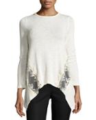 Long-sleeve Lace-panel Sharkbite Top, Ivory