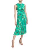 Pleated Floral Tie-neck