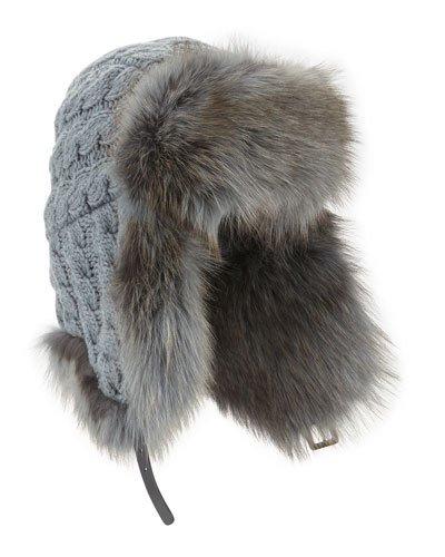 Cashmere Cable Trapper Hat W/fur Trim