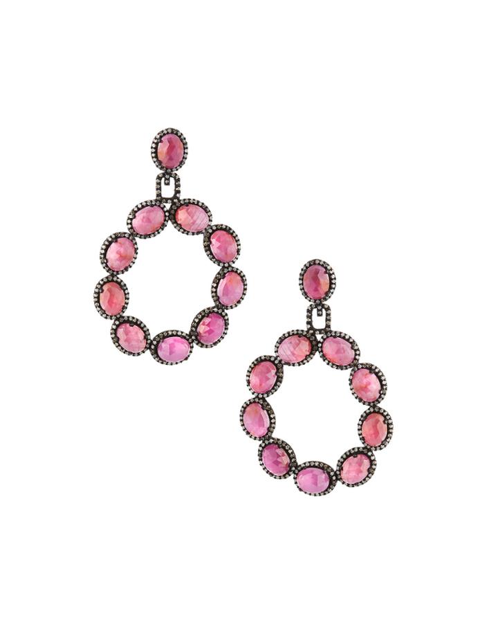 Pink Sapphire Hoop Drop Earrings