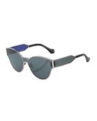 Monochromatic Shield Cat-eye Sunglasses, Gray