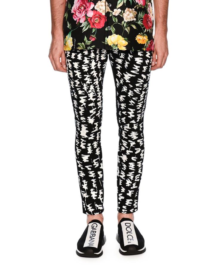 Graphic-pattern Skinny Denim Jeans