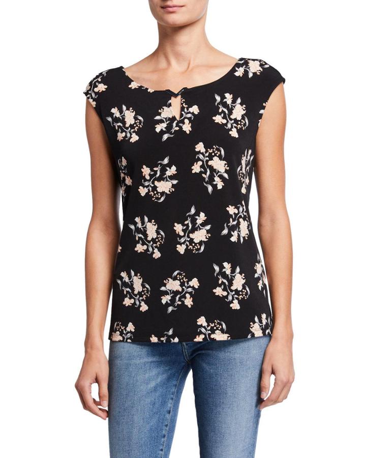 Floral Sleeveless Top W/ Hardware Detail