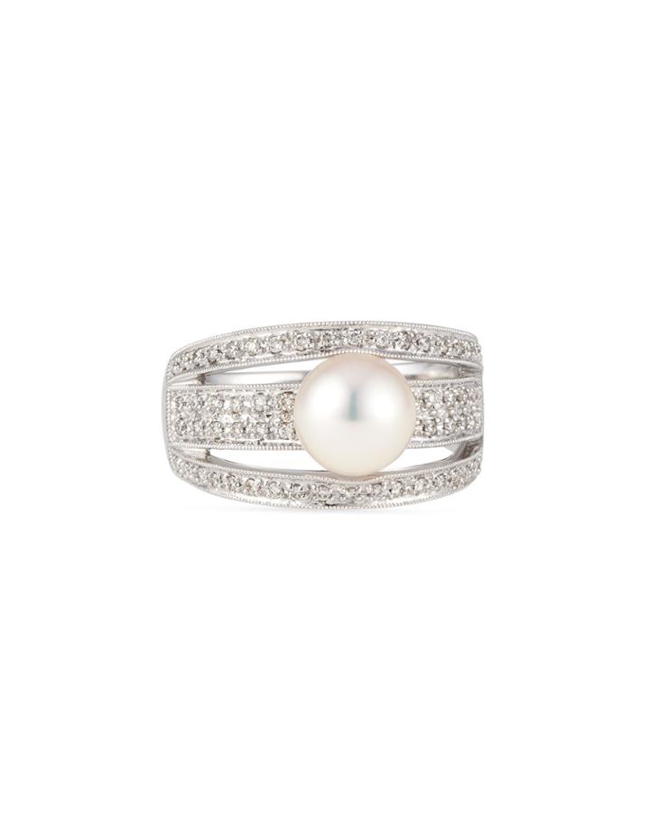 Belpearl 18k White Gold Akoya White Pearl & Diamond Ring, Women's