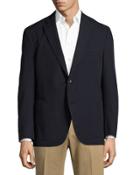 Solid Seersucker Jacket, Navy