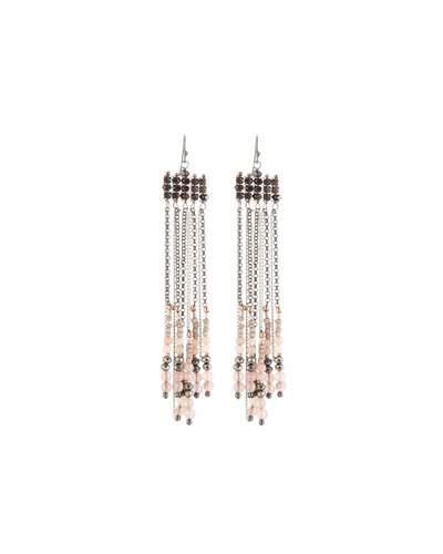 Beaded Chain Fringe Earrings In Nude
