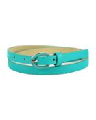 Enamel-buckle Skinny Belt, Turquoise