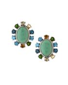 Oval Variscite Clip-on Earrings With Multi-stone Rays