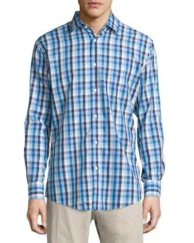 Classic Fit Non-iron Cotton Sport Shirt, Medium Blue Check