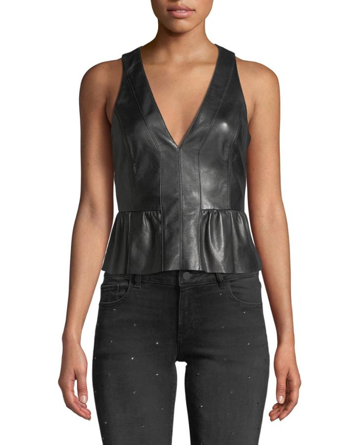 Reese Cropped Leather Peplum Top