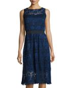 Sleeveless Lace Fit-and-flare Midi Dress, Navy