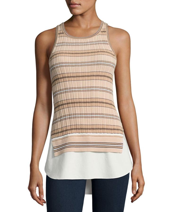Sheer Striped Combo Tunic Tank, Nude